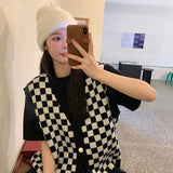 Kukombo Korean Fashion Knit Sweaters Women Autumn Winter Loose France Sweet Elegant Warm Sweaters Long Sleeve Casual Plaid Cardigan 2022