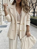 Women's Blazer Comfortable Formal Office / Career Daily Button Double Breasted Turndown Office / career Solid Color Regular Fit Outerwear Long Sleeve Winter Fall Beige S M L XL XXL 3XL