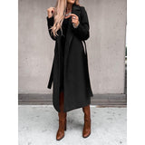 Women's Coat Work Street Shopping Fall Winter Long Coat Regular Fit Warm Breathable Comtemporary Stylish Formal Jacket Long Sleeve Plain with Pockets With Belt Black White Yellow